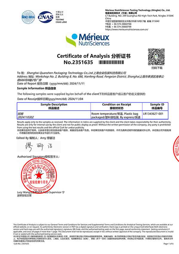 Certificate of Analysis